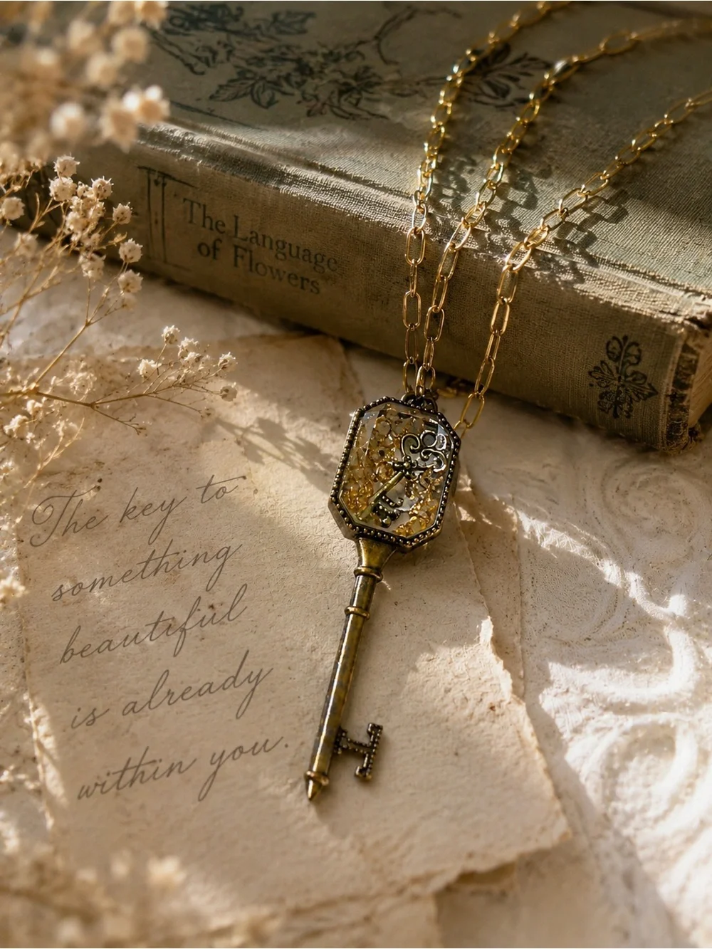 Hildie & Jo Antique Gold Shaker Skeleton Key Pendant Necklace - Vintage Style